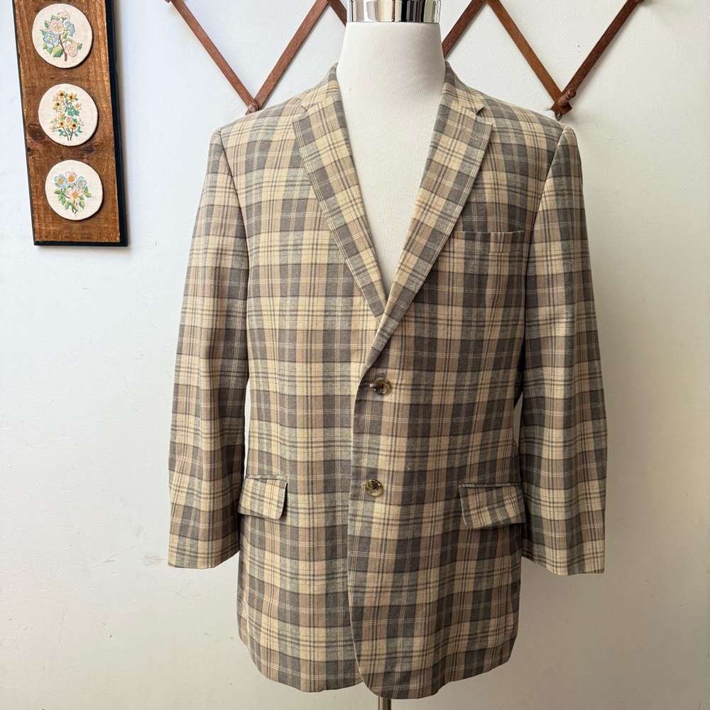 Linen Plaid Elbow Patch Blazer - image 1